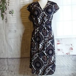 Michael Michael Kors navy paisley and medallion faux wrap dress size M